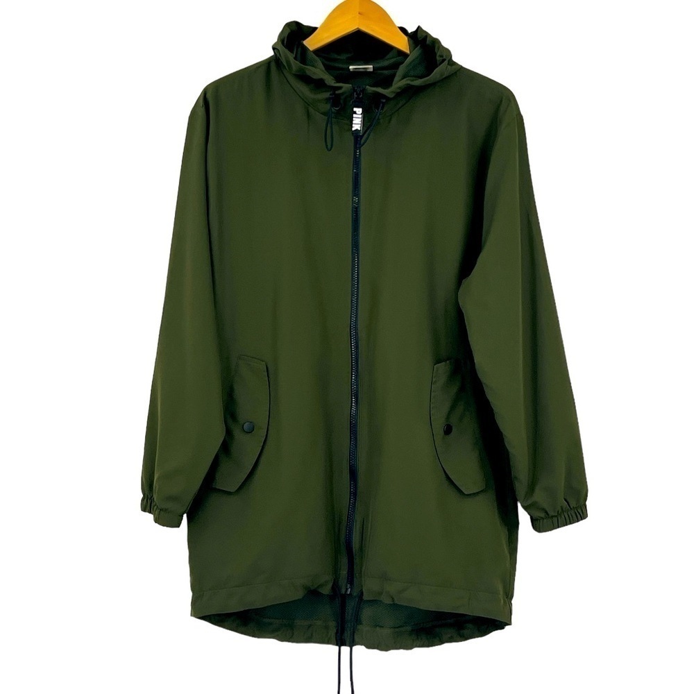 VS PINK Anorak Olive Green Rain Wind Breaker Jacket XS/S Full Zip Hood